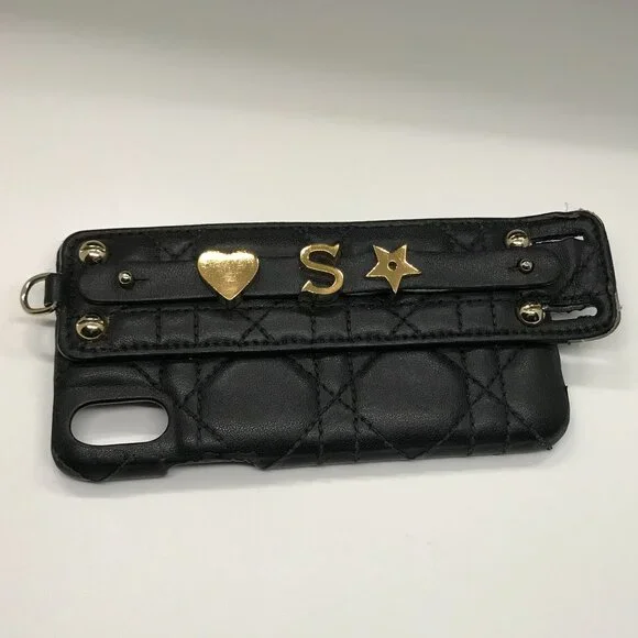 Christian Dior Cannage Black Leather iPhone X XS Cellphone Case /1D2386